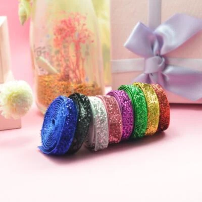 8 Color 3/8" Metallic Velvet Glitter Ribbon for Hair Bow Headband Decoration - Image 1 of 4