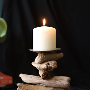 Handmade Rustic Driftwood Candle Holder Nautical Coastal Home Decor Accent - Picture 1 of 4