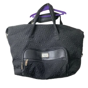 Large Tote Purse Bag Adrienne Vittadini Black Quilted Diamond Pattern - Picture 1 of 9