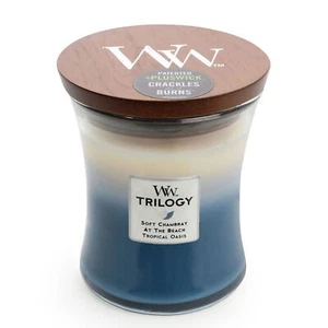 Woodwick Trilogy Medium 12cm Soy Wax Candle - Beachfront Cottage **FREE DELIVERY - Picture 1 of 3