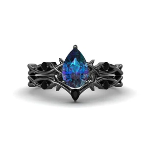 1.25Ct Pear Cut Alexandrite Engagement Ring Set Nature inspired Tree Branch Ring - Picture 1 of 10