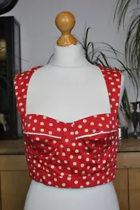 Kelly Brook New Look Polka Dot Red Cropped Corset Top Size 12 Pinup Midriff Top - Picture 1 of 13