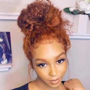 Human Hair Wig For Women Ginger Curly Short Deep Wave T part Lace 12" - Picture 1 of 11