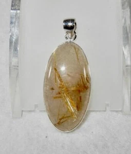 Rutilquarz langer ovaler Anhänger 925 Sterling Silber zur Verstärkung der Manifestation - Bild 1 von 6
