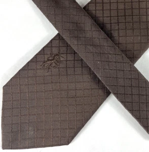 Bronzini W/ Unicorn Logo Mens Tie, Short, Solid Brown w/ Check Pattern, silk - Picture 1 of 7
