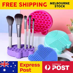 Silicone Dual Purpose Makeup Brush Cleaner Drying Rack Stand Cleaning Board 