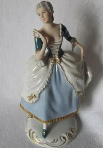 Antique Vintage 8.5" Royal DUX Bohemia Hand Painted Victorian Lady Women Fan - Picture 1 of 9