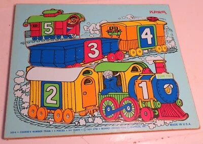 Playskool Cookie's Number Train Wooden Puzzle 5 pc. Sesame Street Muppets 1974 - Image 1 of 4