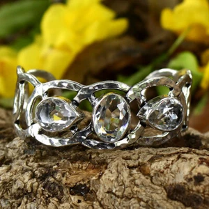 Unique White Topaz Gemstone Handmade 925 Sterling Silver Jewelry Bangle Sz 7-8 - Picture 1 of 1