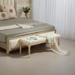 Tufted Cream End of Bed Bench Seat – Vintage Hallway Window Ottoman 115cm - Picture 1 of 13