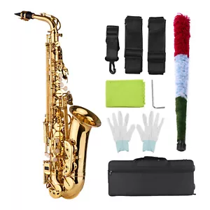 Eb Alto Saxophone Brass Gold Lacquer Alto Sax Wind Instrument w/ Carry Case P8S6 - Picture 1 of 9