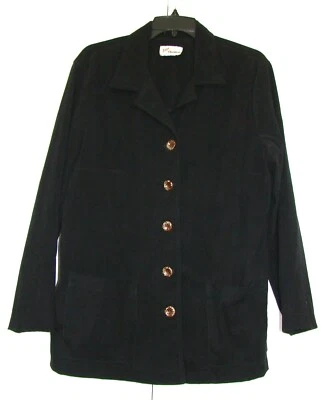 JUST THOMAS 黑色纽扣天鹅绒夹克,带豹纹纽扣,尺寸 L — 第 1/4 张图片