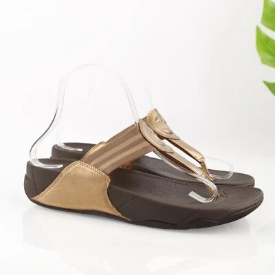 Fitflop Womens Walkstar Sandal Size 8 Gold Thong Slide Flip Flop Toning Shoe - Image 1 of 4