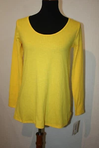 Camicia LuLaRoe taglia XXS manica lunga Lynnae giallo brillante a costine top poli cotone nuova con etichette - Foto 1 di 6