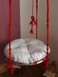 Makramee-Katzenschaukel, rote Katzenschaukel + Kissen - Bild 1 von 12