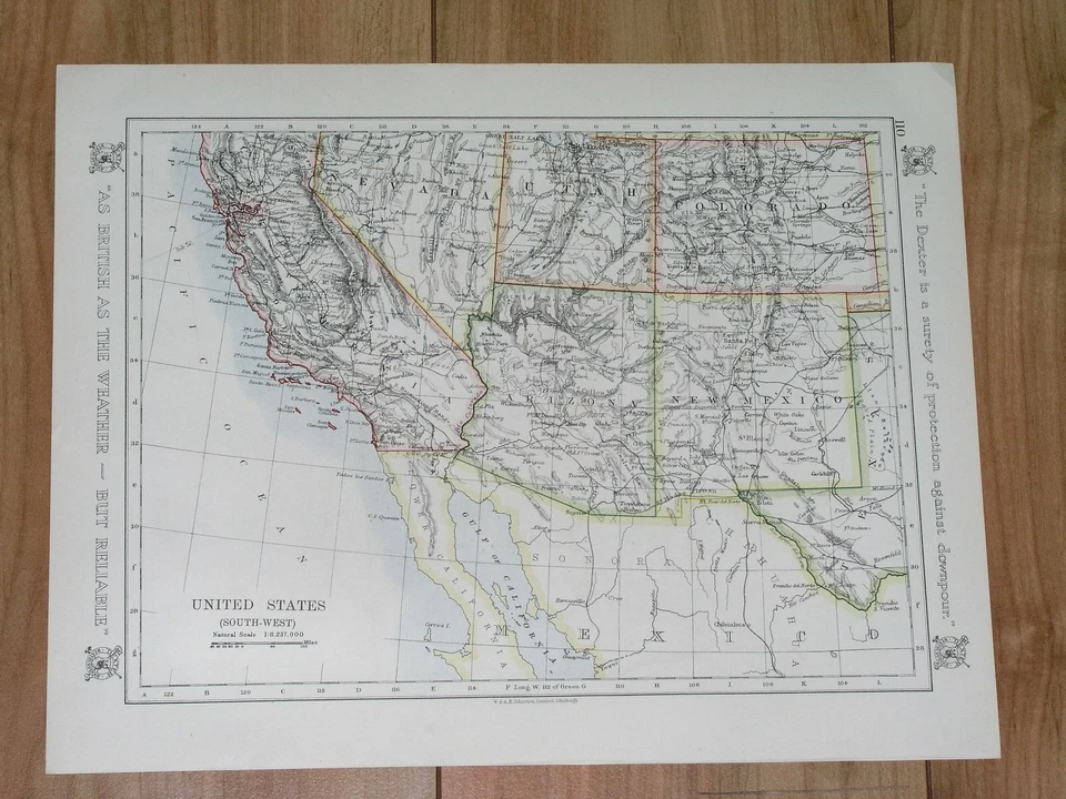 MAPA ANTIGUO DE CALIFORNIA ARIZONA 1921 NUEVO MÉXICO COLORADO/WYOMING MISSOURI Foto 1 de 4