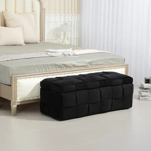 Velvet Storage Ottoman Bench, End of Bed Footstool w/Safety Hinges & Sponge - Picture 1 of 83