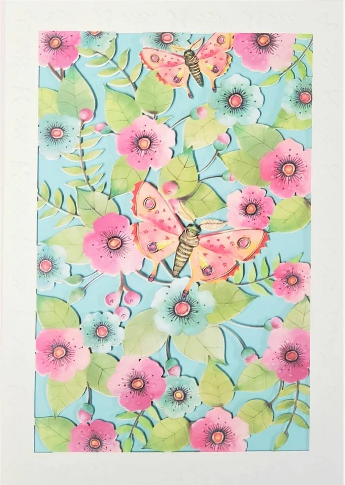 Carol Wilson Fine ArtsE1 5x7" Embossed Laser Cut Greeting Card Flowers Butterfly - Image 1 of 2