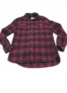 Jachs Mens Large L Flannel Long Sleeve Button Up Black Red Plaid Cotton Shirt - Picture 1 of 3