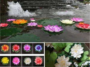 5/10×Artificial EVA Fake Lotus Leaf Flower Water Lily Floating Pool Plants Decor - Picture 1 of 13