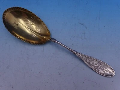 Japanese Whiting Sterling Silver Berry Spoon GW Pie Crust BC Bamboo Bird 9 1/4" - Image 1 of 4