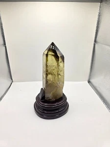 1.5LB Natural citrine Smoke Quartz obelisk mineral specimen crystal W/ stand - Picture 1 of 3