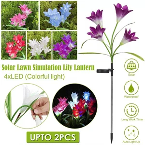 Solar Flower Lights Lily Flower Fairy Lights Outdoor Garden Lights Party Decor - Picture 1 of 18