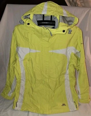 Trespass Womens Rain Waterproof Jacket White Yellow Windproof Hooded Zipper Sz L - Image 1 of 4
