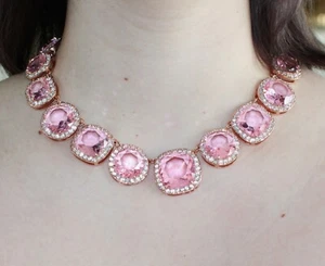 Kate Spade ROSE GOLD PINK Basket Pave COLLAR Necklace BRIDAL crystal halo - Picture 1 of 12
