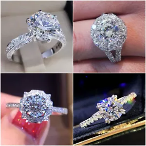 Round Cubic Zircon Gorgeous 925 Silver Filled Ring Women Wedding Ring Sz 6-10 - Picture 1 of 14