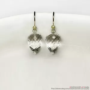 NEW . 18K OR 14K Icy Rock Quartz Faceted Acorn Earrings Hook or Leverback - Imagen 1 de 11