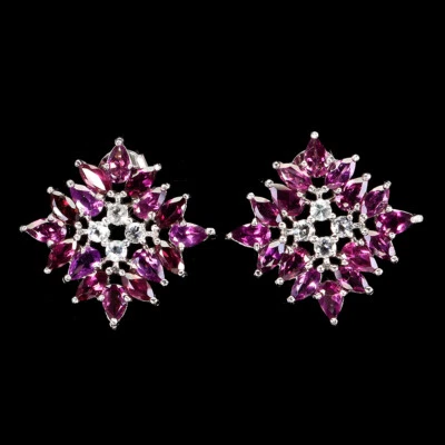 Orecchini In Argento Sterling 925 Con Pietre Naturali Di Granato E Acquamarina - Immagine 1 di 4