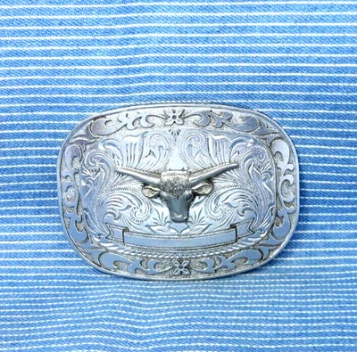 Cinturón cabeza de novillo occidental hebilla floral cinta de desplazamiento vaquero vaquera de colección. TYC434 Foto 1 de 4