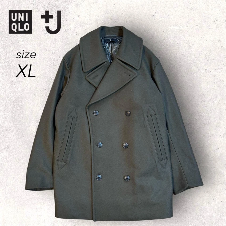 Uniqlo +J Jil Sander Oversized Wool Blend Pea Coat Olive XL Used JAPAN - Image 1 of 4