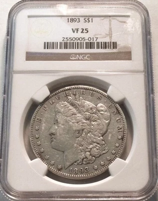 1893 P $1 NGC VF 25 Morgan Silver Dollar, Better, Original Semi-KEY Date Coin - Image 1 of 4