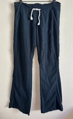 Pantalones Roxy Oceanside Negro Mezcla de Lino Cuerda Cordón Mujer’s S Coastal Beach Foto 1 de 4