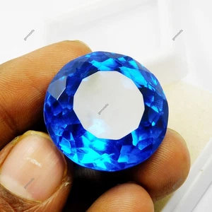 Blue Tanzanite Round Cut Loose Gemstone 52.35 Ct Huge Lab Created CERTIFIED - Picture 1 of 7