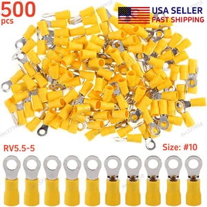 500pcs Crimp 12-10AWG Electrical Wire Connectors #10 5mm Vinyl Ring Terminals - Picture 1 of 7