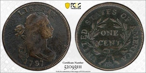 1797 REV von 1795 drapierte Büste großer Cent 1C - PCGS original sehr guter Erhaltungszustand Detail-besetzt - Bild 1 von 7