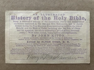 Vintage ILLUSTRATED HISTORY OF BIBLE Trade Card Salesman Agent Harry Mackaman - Picture 1 of 2
