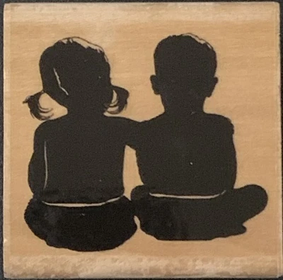 Estampilla de goma estampida niño niña silueta mejores amigos Foto 1 de 4