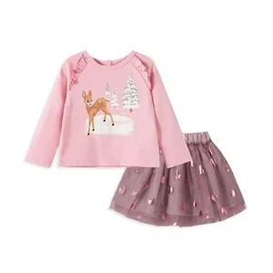 Peek Girls Winter Foiled Shirt Mesh Skirt Set in Pink Multi 3-6 Months MSRP $56 - Picture 1 of 8