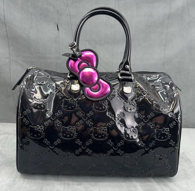 Loungefly Hello Kitty Black Embossed Purse Bag Tote Vinyl Handle Large SIL-34114 - Image 1 of 4