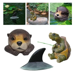 Fishing Turtle Statue Shark Back Figurine Otter Head Decor for Garden - Picture 1 of 7