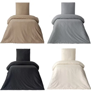Bettwäsche Baumwolle 135x200 Set Beige Grau Schwarz Kariert mit Reißverschluss - Bild 1 von 14