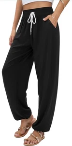 QIANXIZHAN Women's Work Pants, Boho Casual Black - Size Medium  - Picture 1 of 3