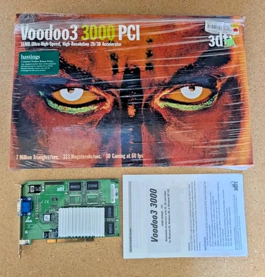 3dfx Voodoo3 3000 PCI SGRAM Graphics Video Card 16MB VGA 3D PC w Box vtg 1999 - Image 1 of 4