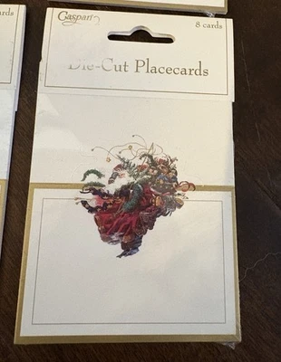VTG Caspari Windswept Santa Place Cards 8 count by Peggy Abrams 69922P NOS - Image 1 of 3