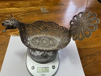 Cesta para pájaros Kovsh filigrana alambre plata esterlina rusa Anyique siglo XIX, sin precio base Foto 1 de 4