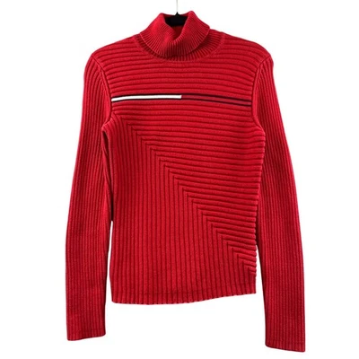 Vintage Tommy Hilfiger Red Ribbed Knit Turtleneck Long Sleeve Sweater Women's S - Image 1 of 4